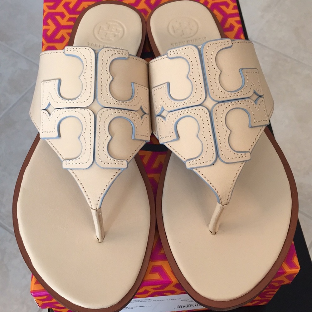 🆕Tory Burch Jamie Full Logo Sandal Dulce De Leche - Picture 1 of 8